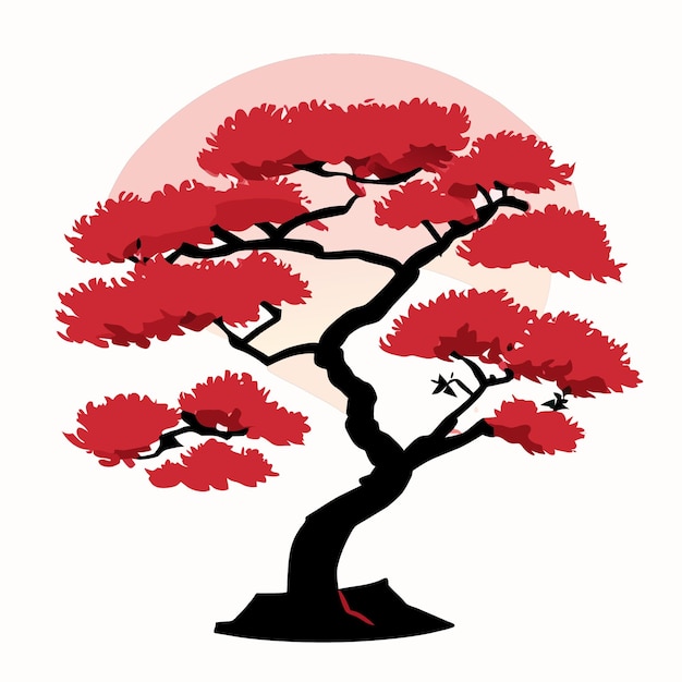 Vector 2d vector rendering of a flat design cherry blossom tree on a white background