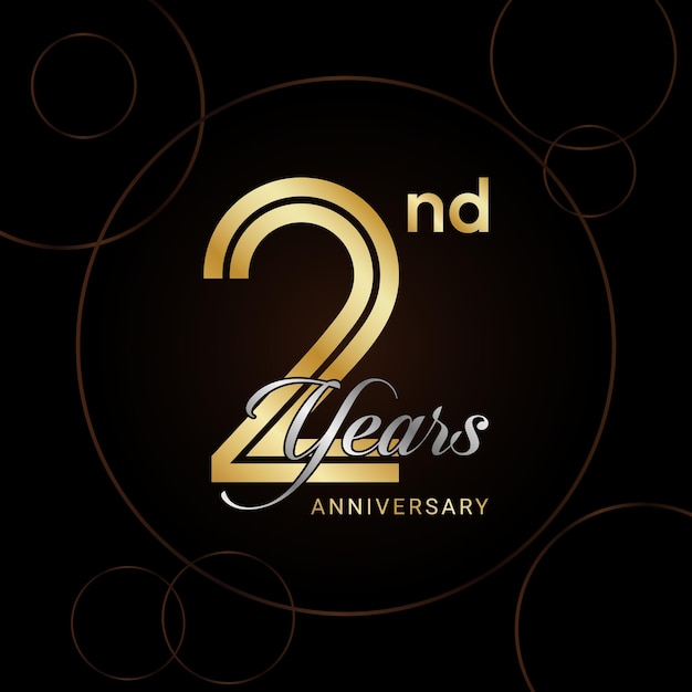 2nd Anniversary Celebration with golden text Golden anniversary vector template