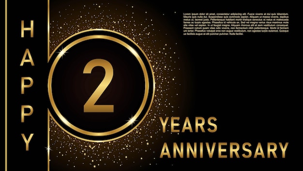 2nd Anniversary Gold color template design for birthday event Vector Template