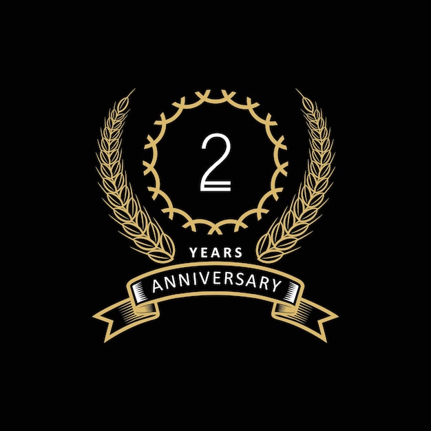 2st anniversary logo with gold and white frame and color on black background