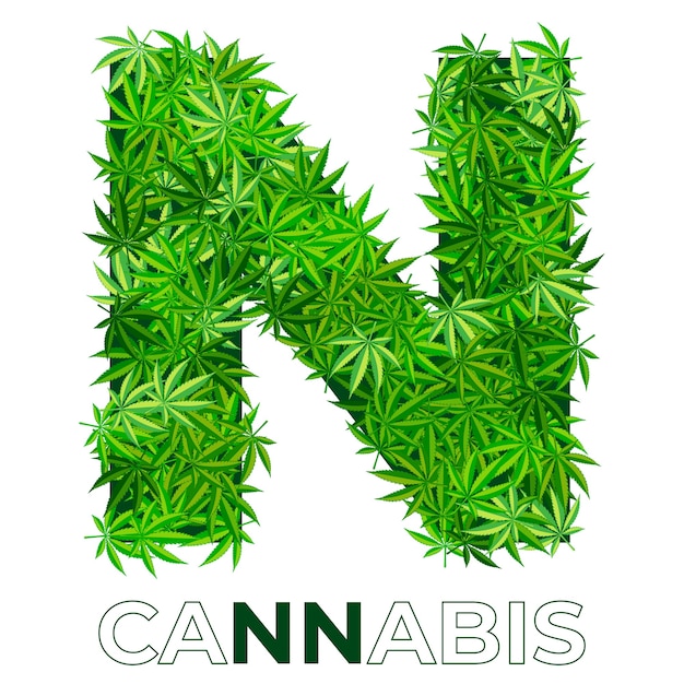 3 of 6. Letter N.  annabis or marijuana leaf logo design template. hemp for emblem, logo, advertisement of medical services or packaging. flat style icon. isolated 