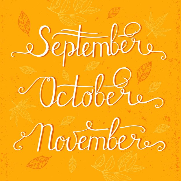 Vector 3 autumn month of year september october november lettering