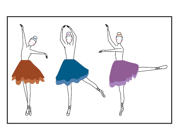 3 cute young ballerinas dancing vector illustration