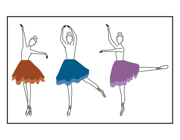 Vector 3 cute young ballerinas dancing vector illustration