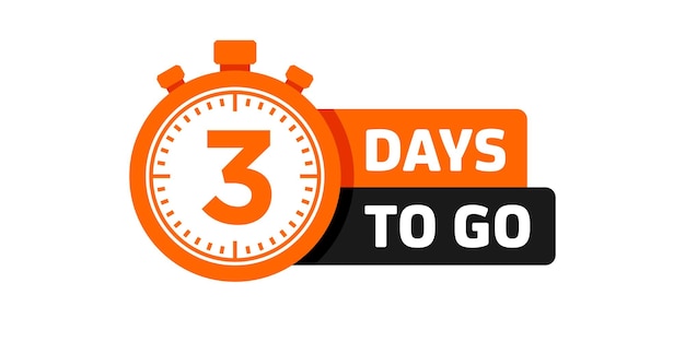 3 Day to go vector orange and black Countdown timer design Clock icon Time icon Count time sale