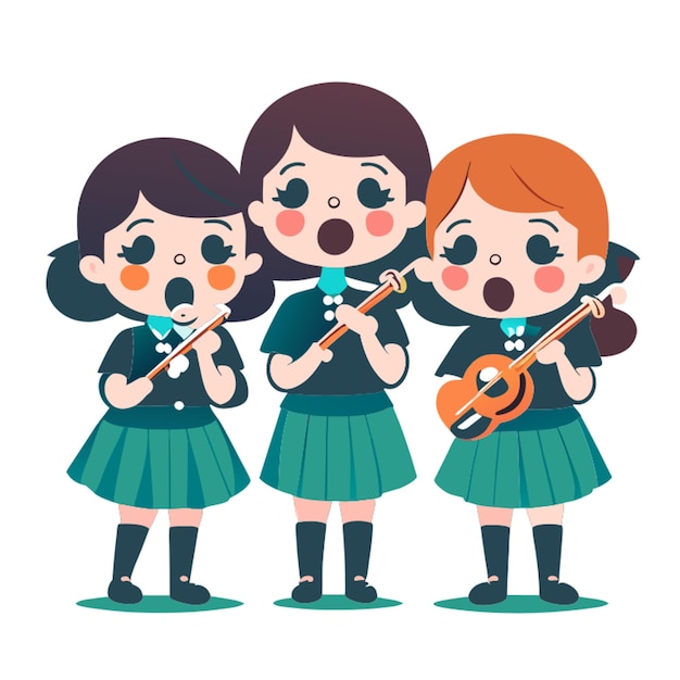 3 lovely and energetic middle school students playing the alto recorder the alto recorder