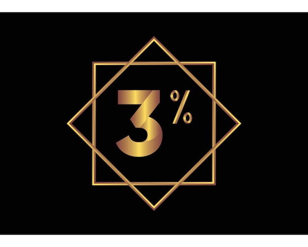 3 percent on black background gold vector image