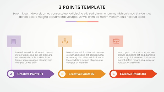 3 points stage template infographic concept for slide presentation with with 3 point list with flat style vector