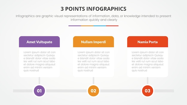 3 points or stages infographic concept with right direction and square timeline for slide presentation with 3 point list