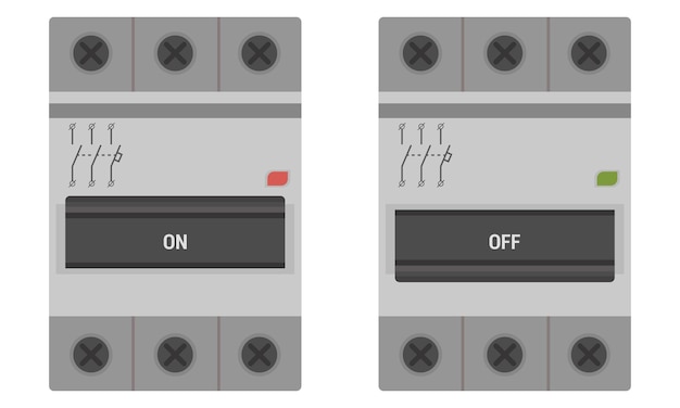 Vector 3 pole miniature circuit breaker electrical device for din rail mounting vector image for electric illustrations or control schemas flat style