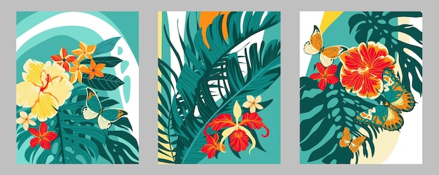 3 posters with tropical flowers