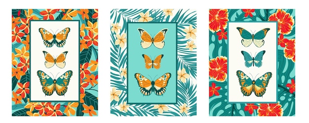 3 posters with tropical flowers