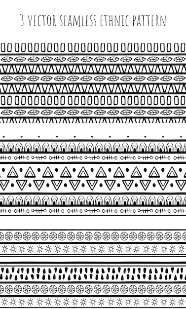 3 vector seamless ethnic pattern hand-drawn.