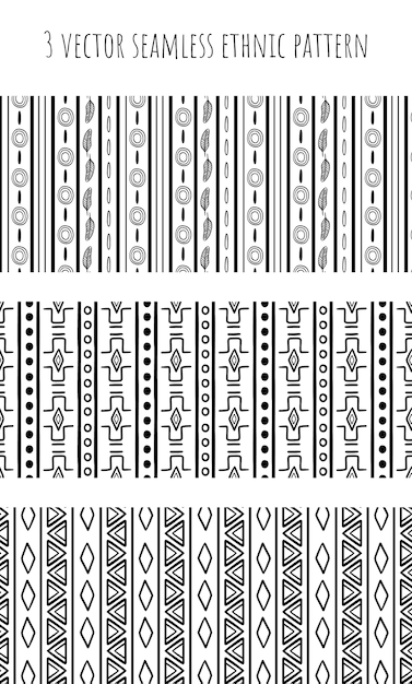 3 vector seamless ethnic pattern hand-drawn.