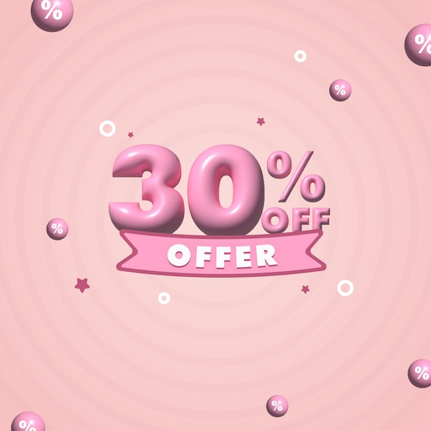 30 percent Off offer creative 3d pink discount sale post