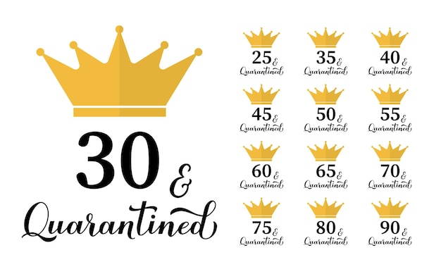 30 and quarantined Set of funny birthday or anniversary greeting card Coronavirus COVID19 isolation typography poster Vector template for banner flyer sticker tshirt postcard