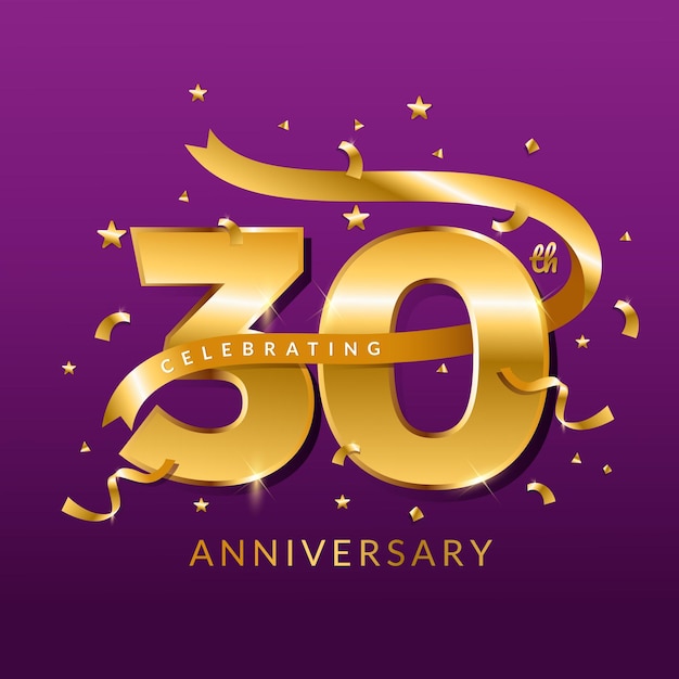 30 years anniversary vector banner template.birthday celebration banner with Golden numbers