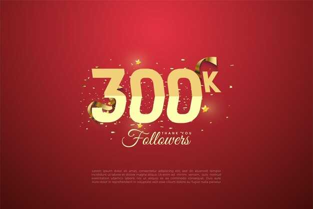 300k followers with numbers and gift box illustration.