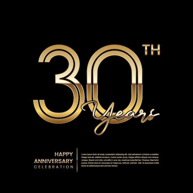 30th anniversary logo with double line style Gold line art design Logo Vector Template