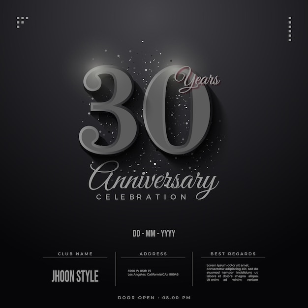 30th Anniversary party invitation with numbers and dark background