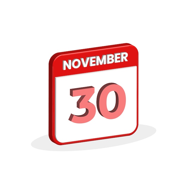 30th November calendar 3D icon 3D November 30 calendar Date Month icon vector illustrator