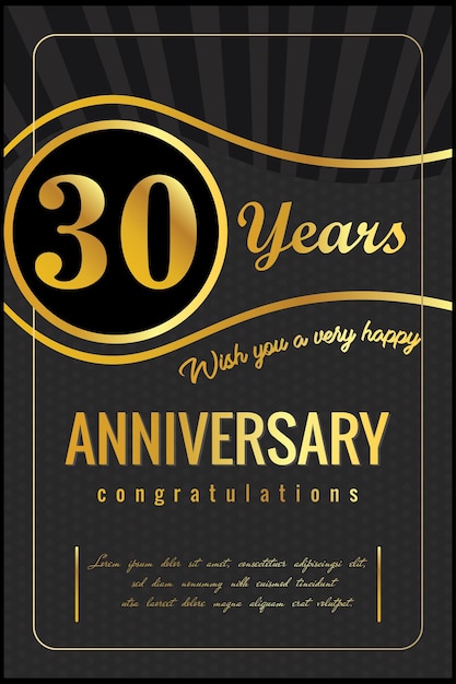 30th years anniversary, vector design for anniversary celebration with gold and black color.