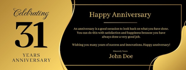 31 years anniversary a banner speech anniversary template with a gold background combination of black and text that can be replaced