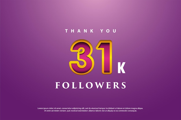 31k followers celebration on purple background.