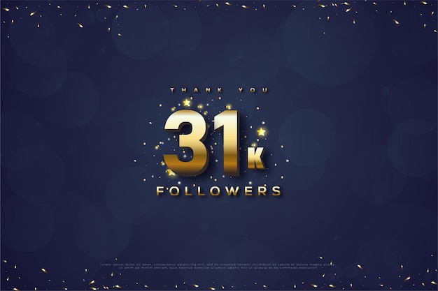 31k followers celebration with navy blue background and gold glitter.