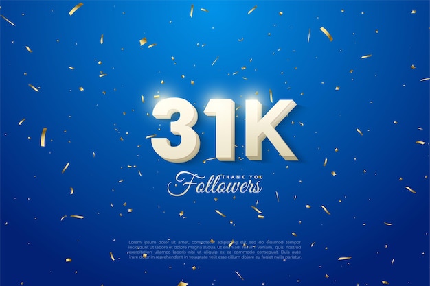 31k followers on a shiny blue background.