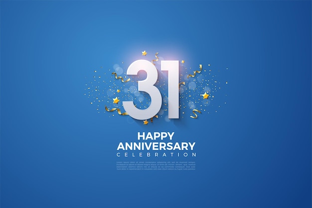 31st Anniversary with 3D numbers appearing on a blue background