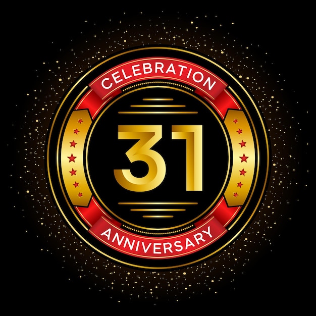 31th anniversary celebration with red ribbon isolated on black background vector design