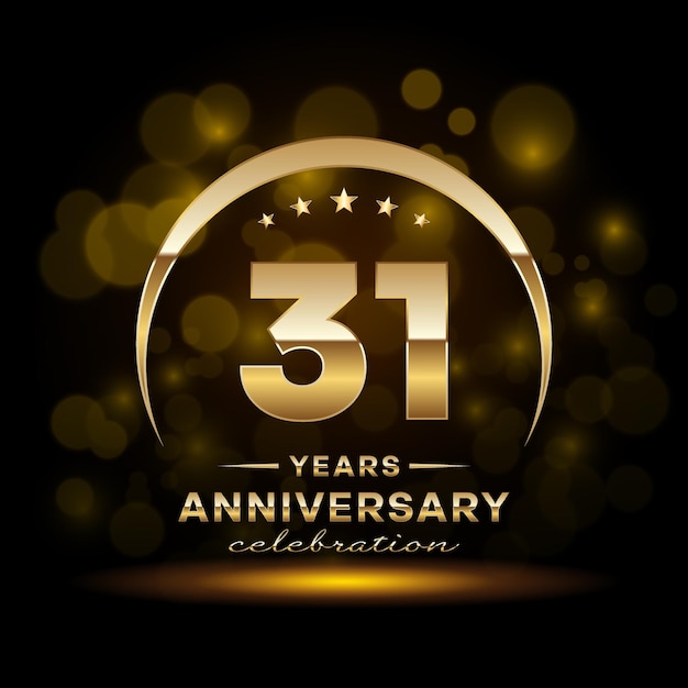 31th Anniversary logo design with golden color and ring for birthday event Logo Vector Template