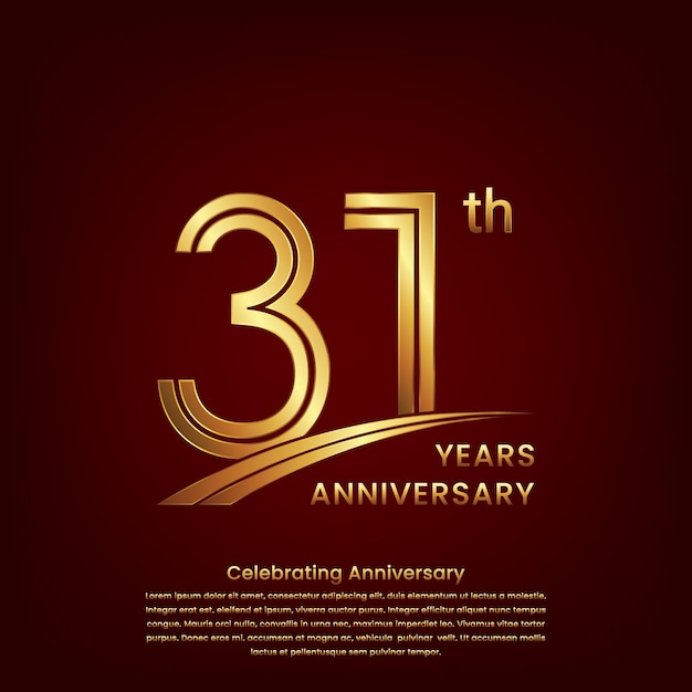 31th Anniversary logo with double line concept design Golden number for anniversary celebration event Logo Vector Template