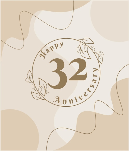 32 year anniversary, minimalist logo. brown vector illustration on Minimalist foliage template.