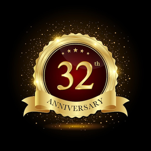 32th Anniversary Golden emblem design for birthday event Anniversary logo Anniversary template