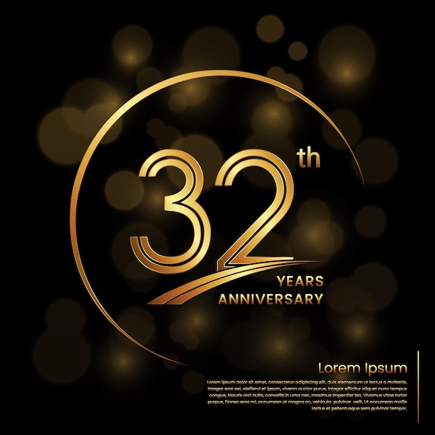 32th Anniversary logo design with double line numbers Golden anniversary template Vector Logo Template