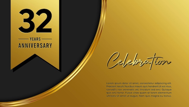 32th anniversary template design with golden pattern and ribbon for anniversary celebration event