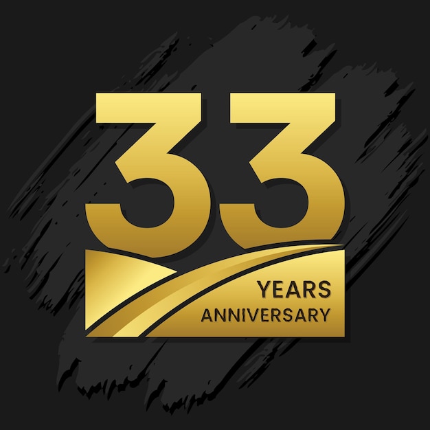 33 years anniversary celebration anniversary celebration template design with gold color isolated on black brush background vector template illustration