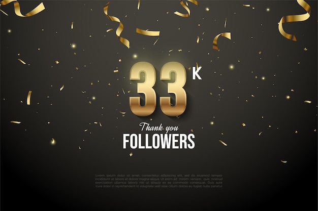 33k followers with numbers and gold ribbon drop