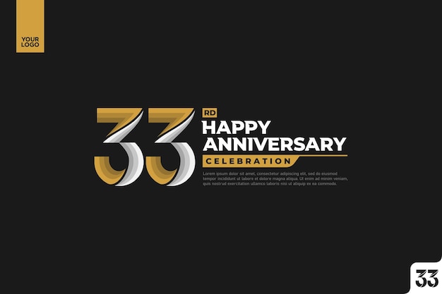 33rd happy anniversary celebration with gold and silver on black background