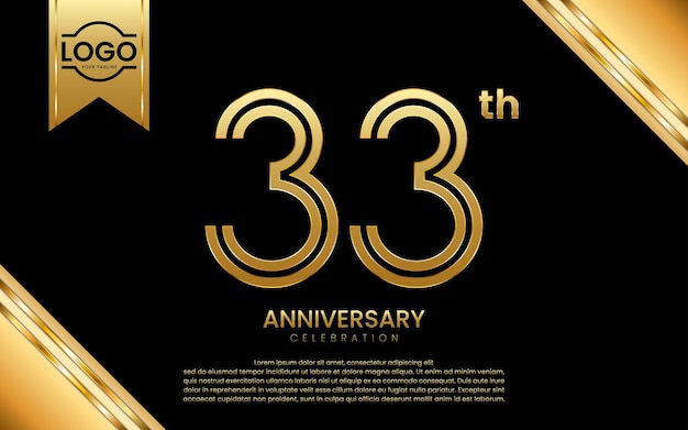 33th Anniversary Celebration Anniversary template design with golden number Vector Template