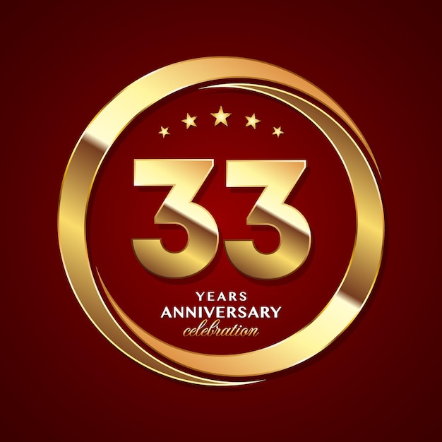 33th Anniversary logo design with shiny gold ring style Logo Vector Template Illustration