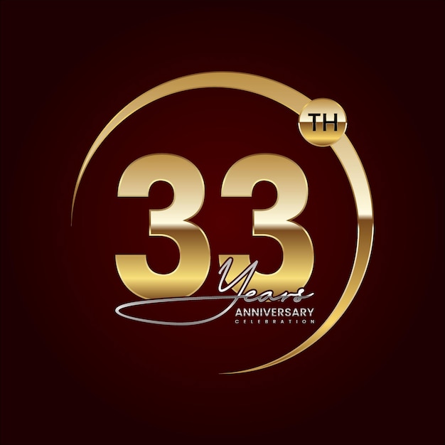 33th Anniversary Luxury logo design with golden ring Handwritten style text Logo Vector Template