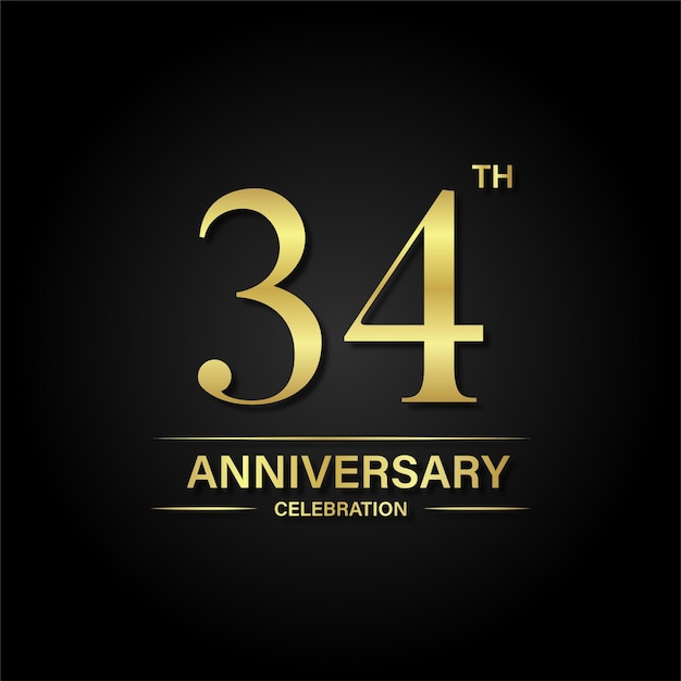 34th anniversary celebration with gold color and black background