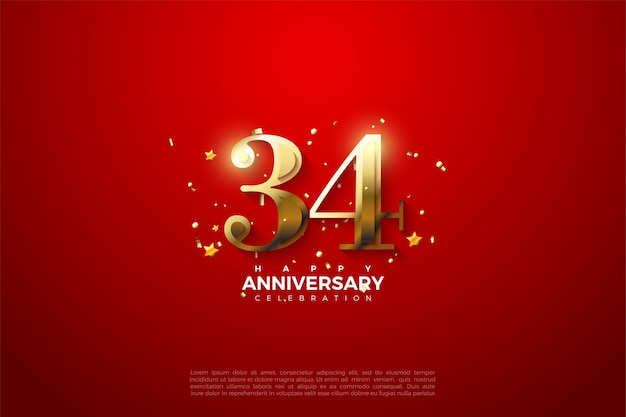 34th Anniversary with luxurious gold numerals on a red background