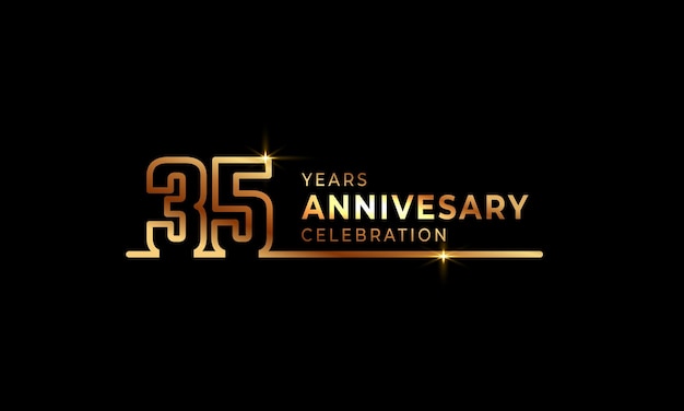 35 Year Anniversary Celebration with Golden Color One Connected Line Isolated on Dark Background