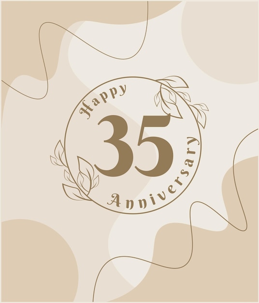 35 year anniversary, minimalist logo. brown vector illustration on Minimalist foliage template.