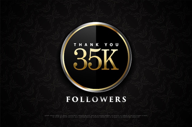 35k followers celebration with shiny golden circle frame.