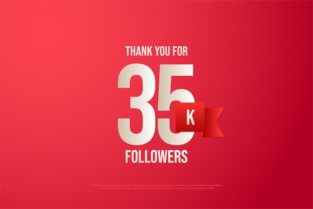 35k followers flat number on red background with light effect.